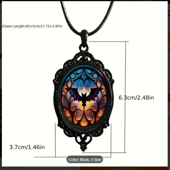 Gothic Bat Pendant Vintage Style Black - Picture 2 of 2